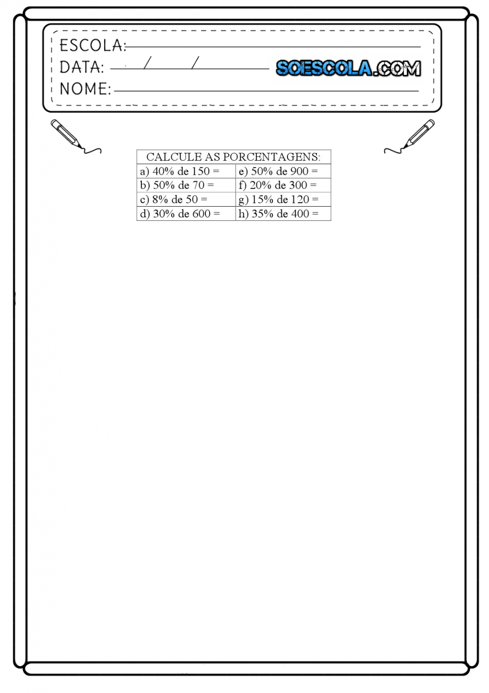 Atividades de Porcentagem - Para imprimir - Folha 09