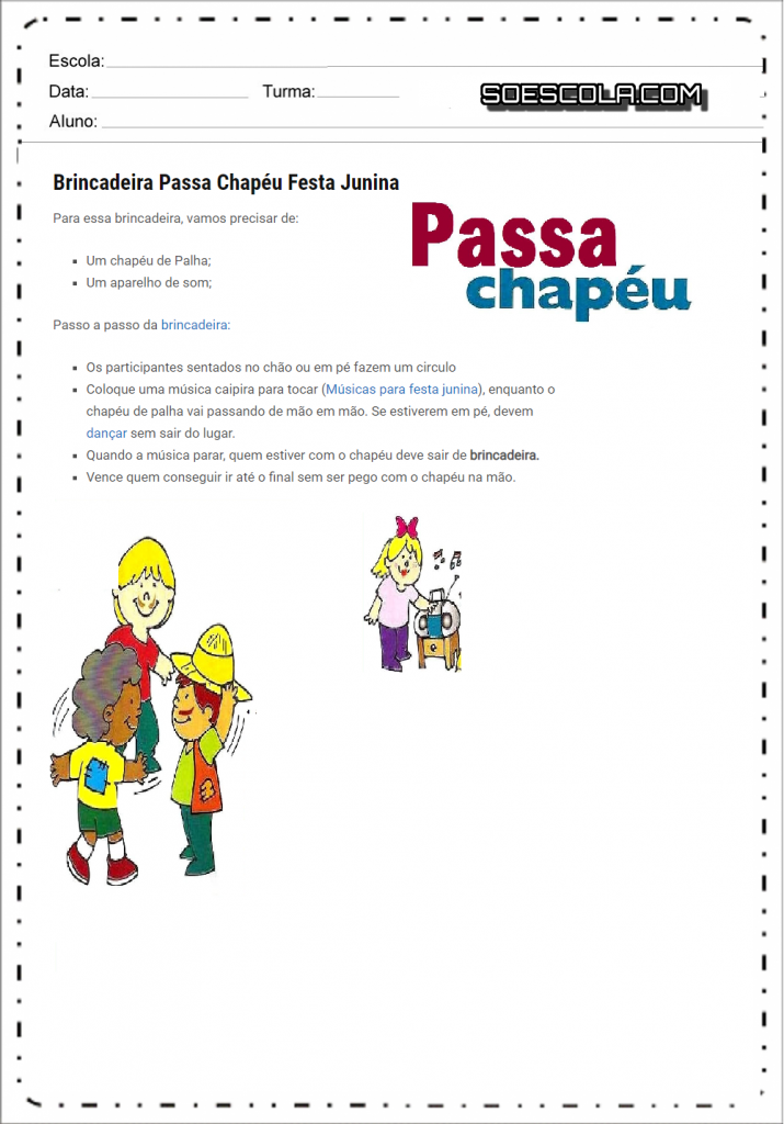 Brincadeira Passa Chapéu Festa Junina para imprimir