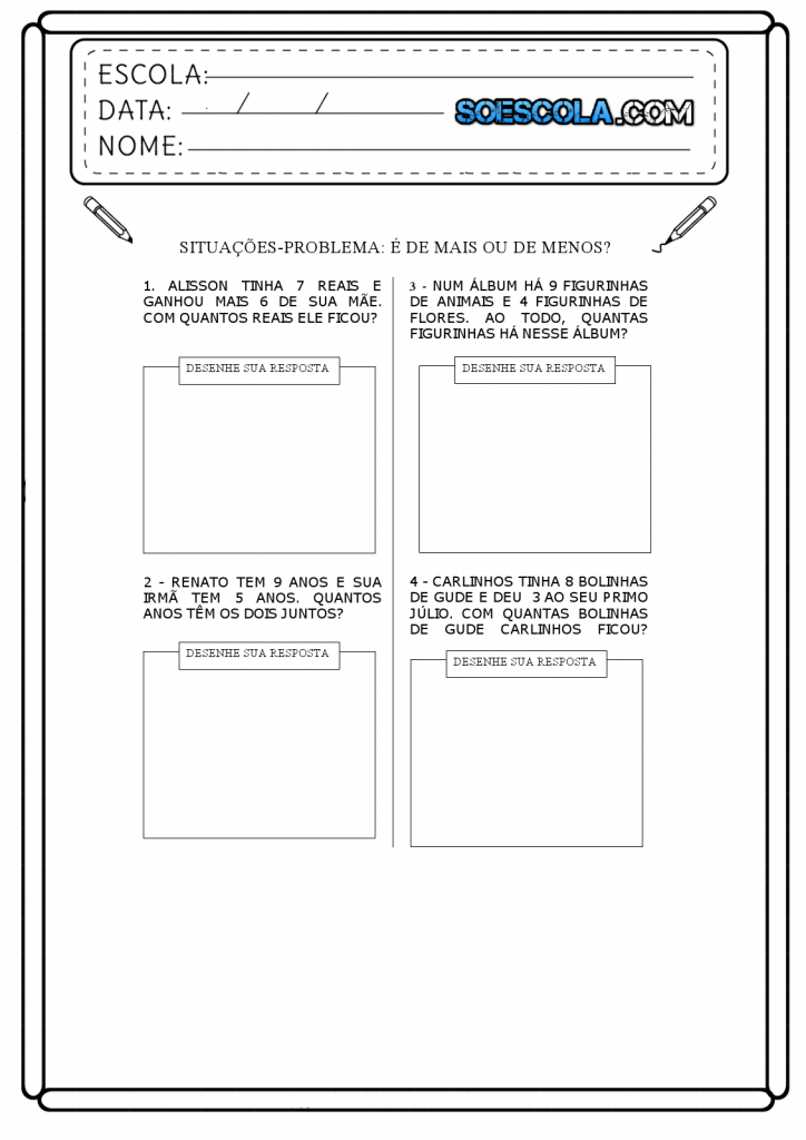 Situações Problemas de Matemática 1 ano - Para imprimir - Folha 02