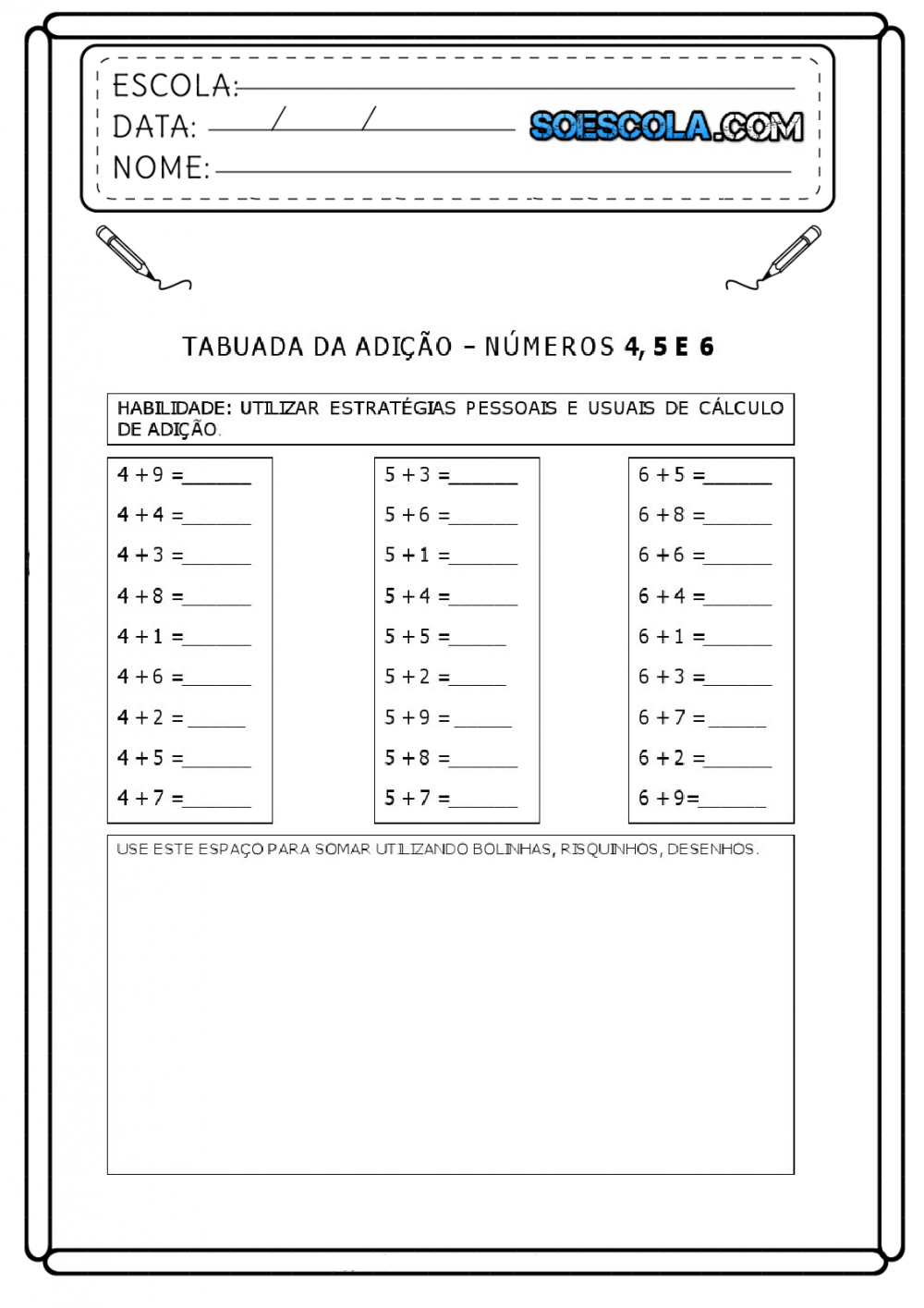 Tabuada da Adição para imprimir - SÓ ESCOLA