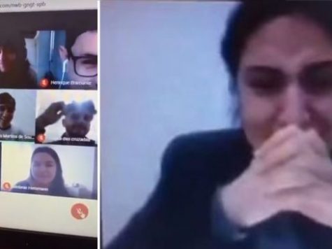 Professora se emociona com surpresa feita por alunos durante aula online e vídeo viraliza: ‘Chorei muito’