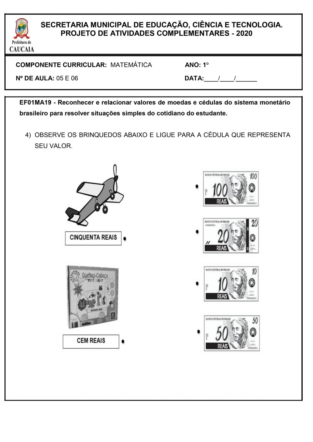 Atividades de Matemática 1º ano BNCC Para imprimir: Folha 03