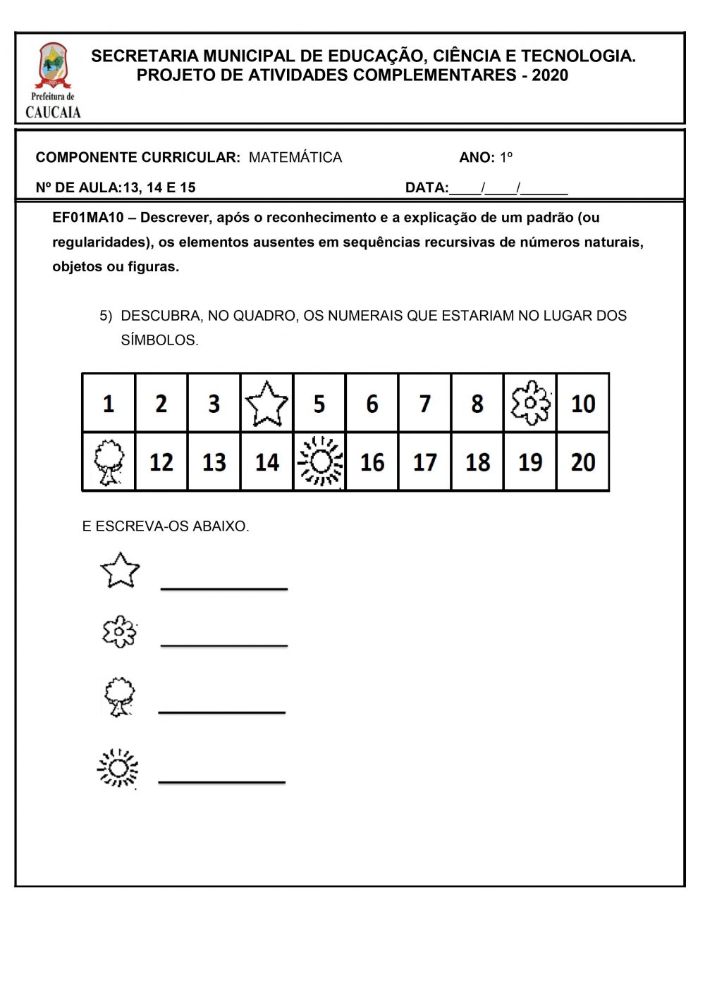 Atividades de Matemática 1º ano BNCC Para imprimir: Folha 04