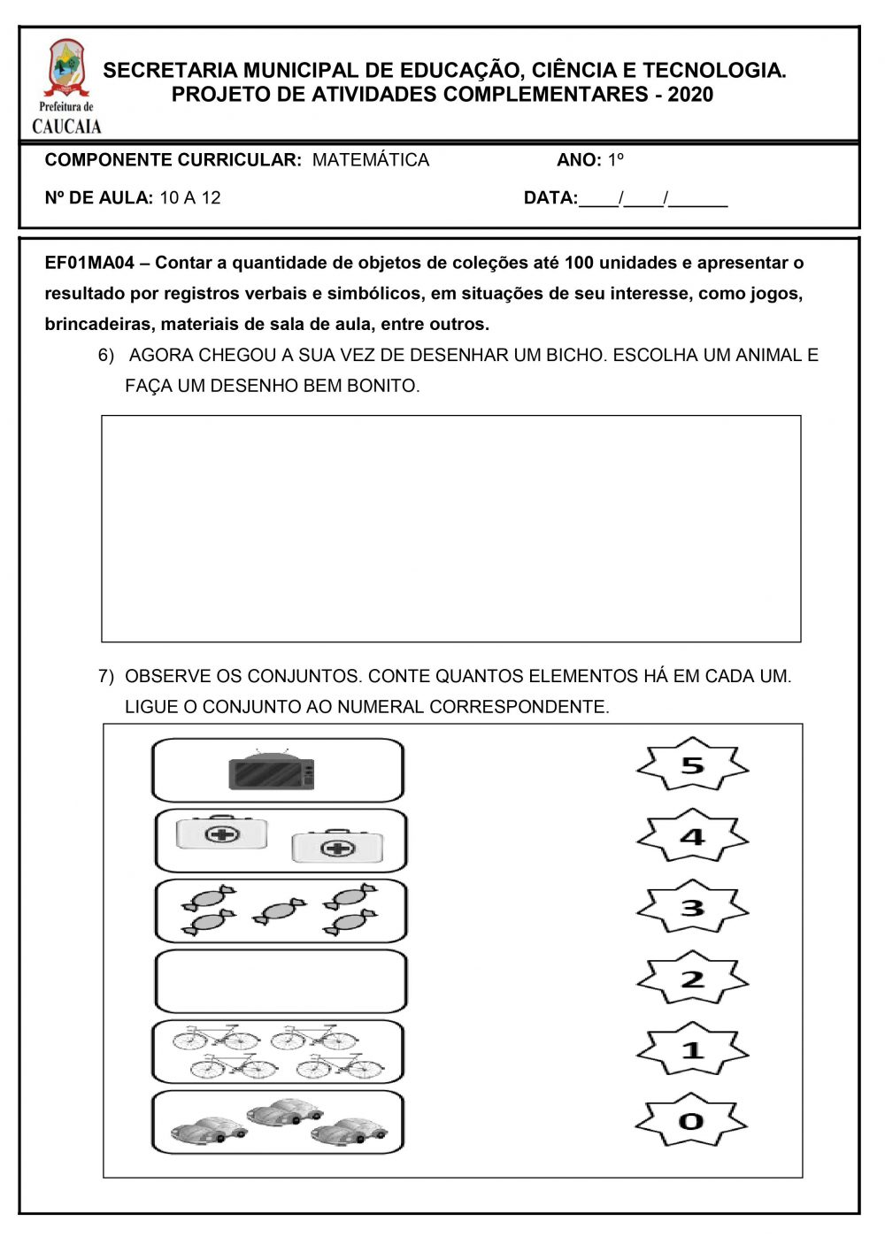 Atividades de Matemática 1º ano BNCC Para imprimir: Folha 05