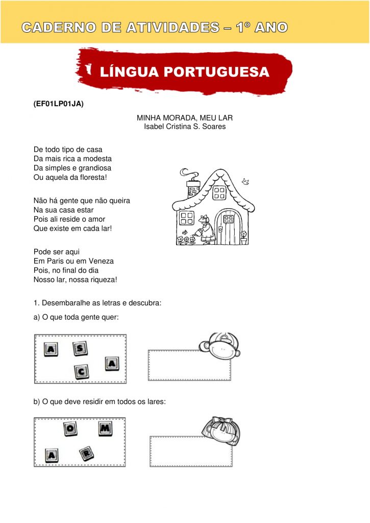 Atividades de Português 1 ano BNCC - Para imprimir - Folha 01