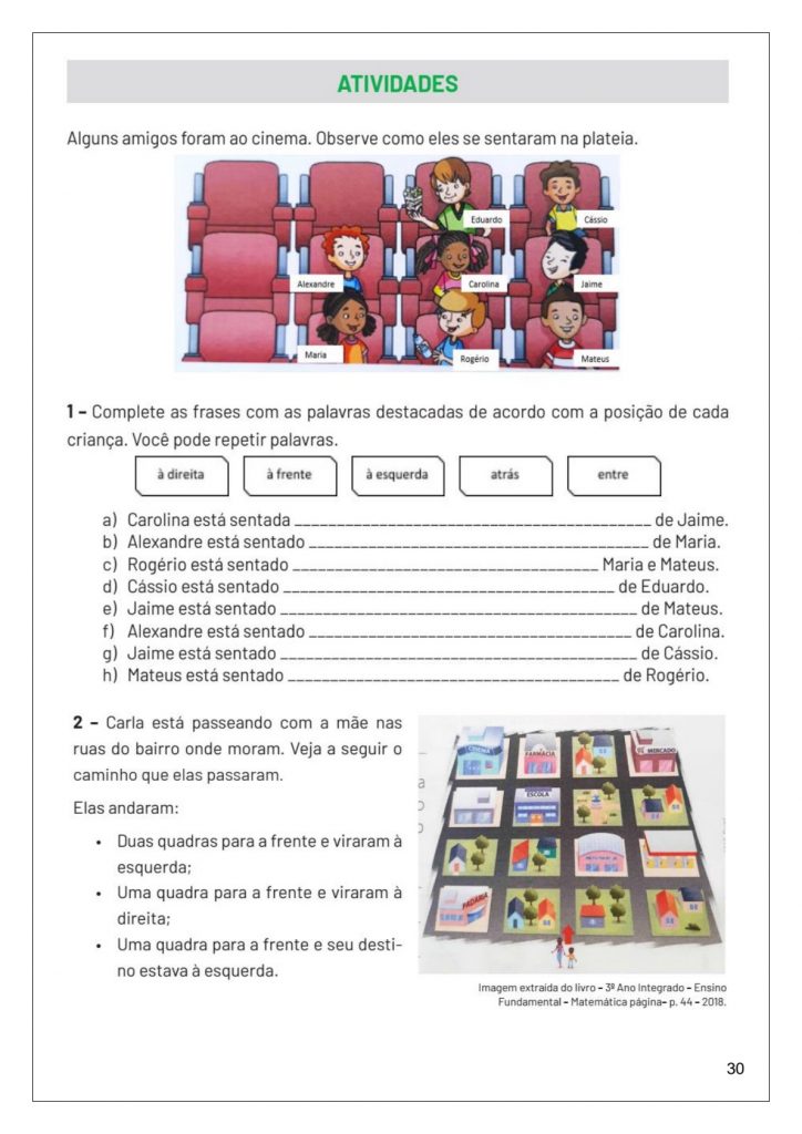 Atividades de Matemática 3º ano: Localização e Movimento - Imprimir: Folha 02