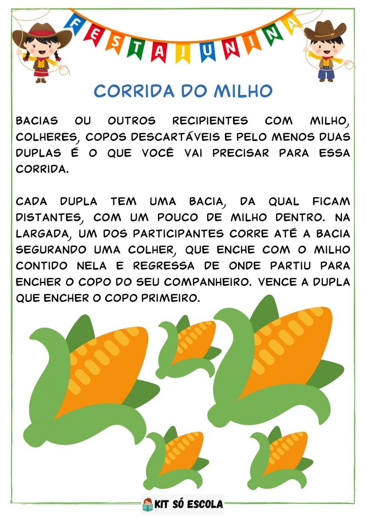 Brincadeiras Festa juninas para imprimir: Corrida do Milho