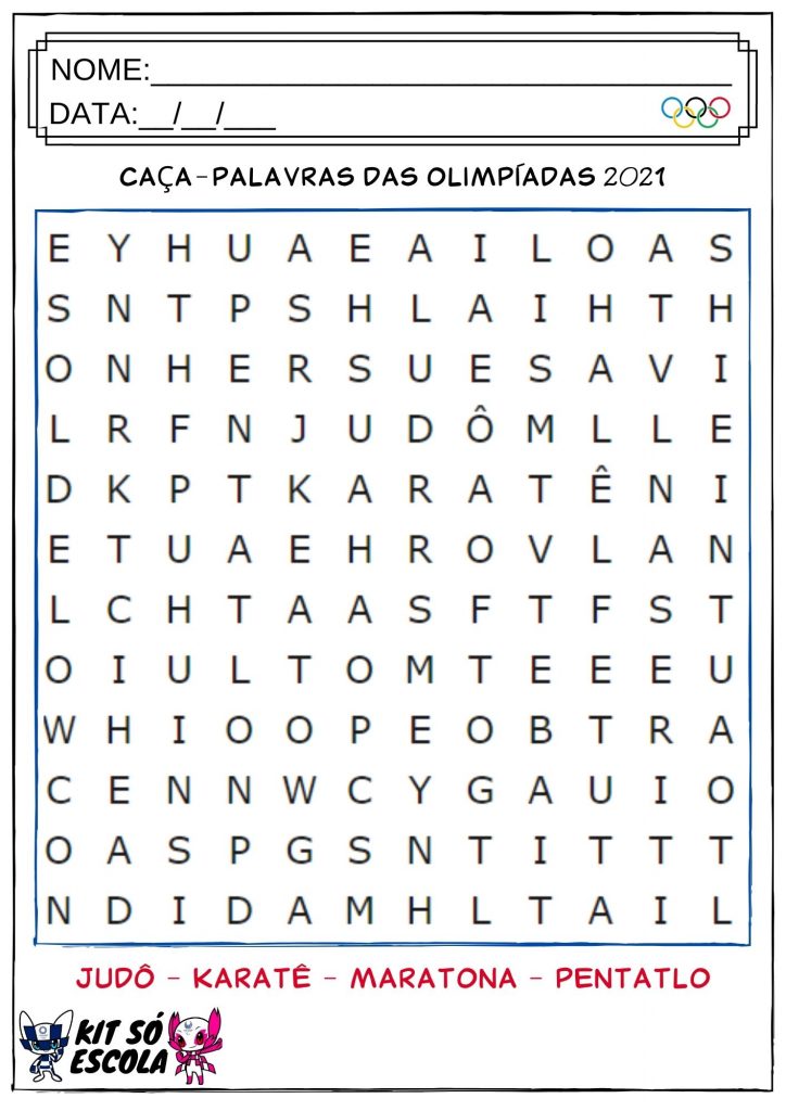 Caça-Palavras das Olimpíadas 2021 - Para Imprimir (Atividades) - Folha 05