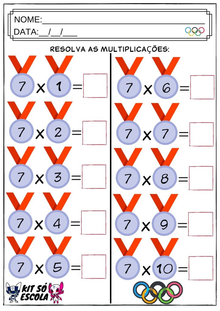 Atividades de Matemática (Olimpíadas) de Multiplicação: Tabuada do 07