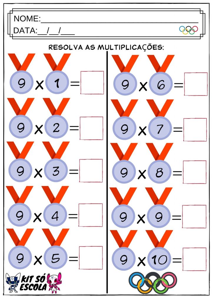 Atividades de Matemática (Olimpíadas) de Multiplicação: Tabuada do 09