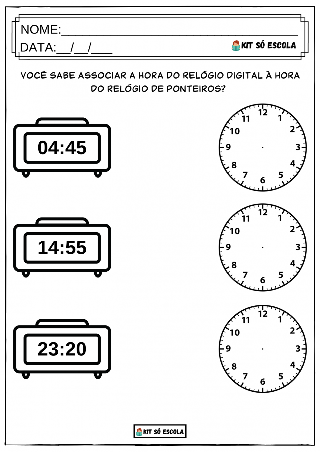 2 Atividades Com Relógio Digital - SÓ ESCOLA