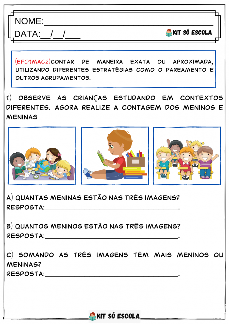 Atividades de Matemática 1º ano BNCC - SÓ ESCOLA