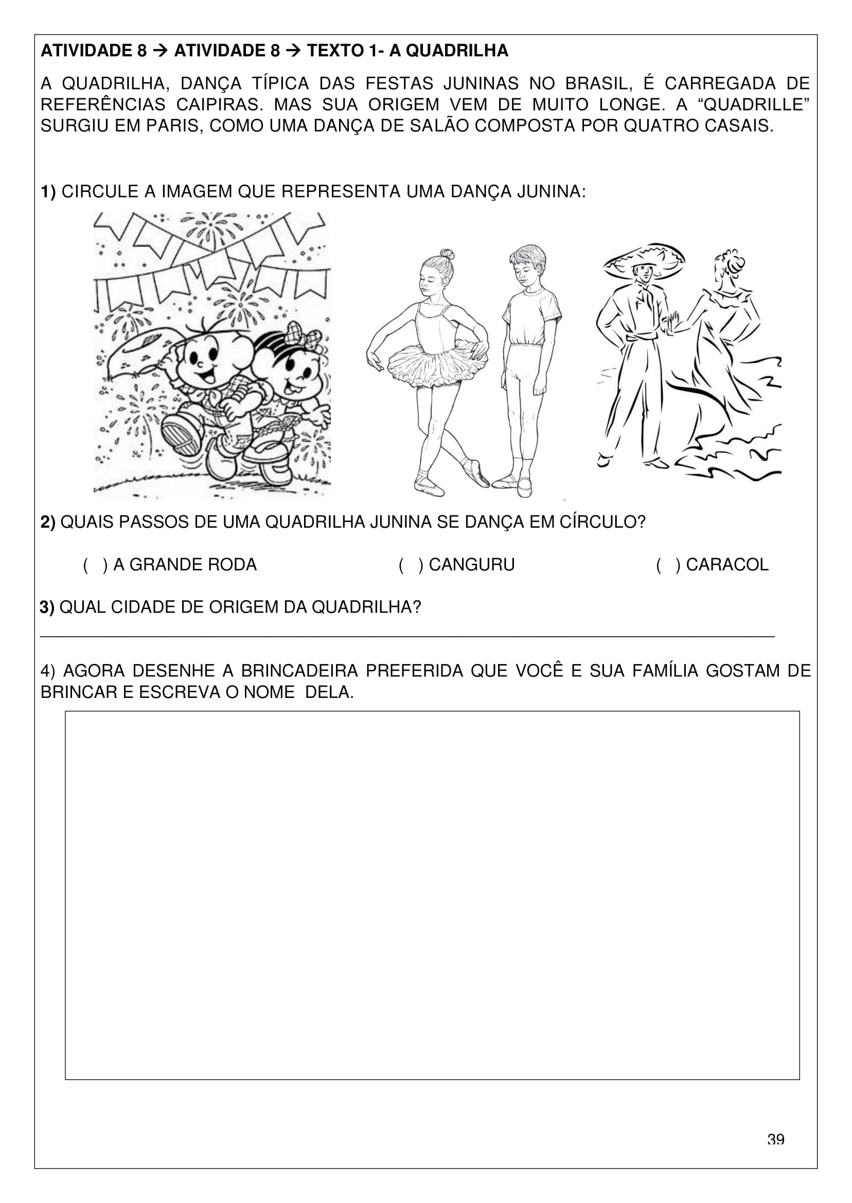 Atividade de Educação Física - Dança de Salão - Com texto e gabarito - 8º e  9º ano