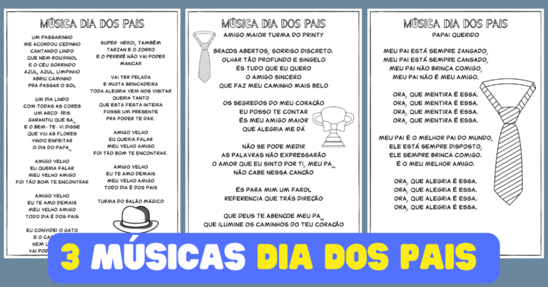 Capa de um artigo com a frase ‘3 Músicas Dia dos Pais’ e a imagem de um pai e um filho abraçados.
