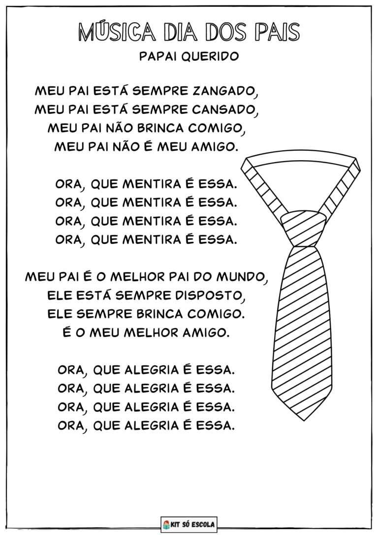 Ilustração de músicas infantis para colorir, tema Dia dos Pais.