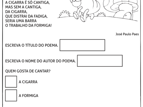 Atividade Português 1 ano: Leia o Poema