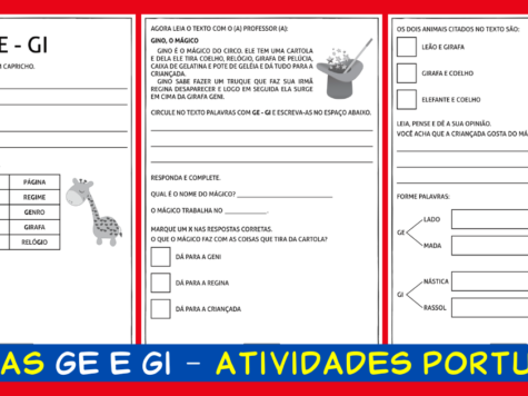 Atividades de Português 1 ano: Sílabas GE e GI